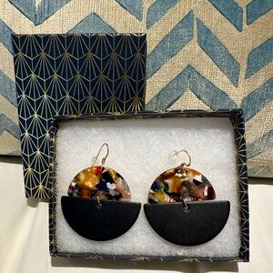 Nickel & Suede Black Luna leather and resin earrings